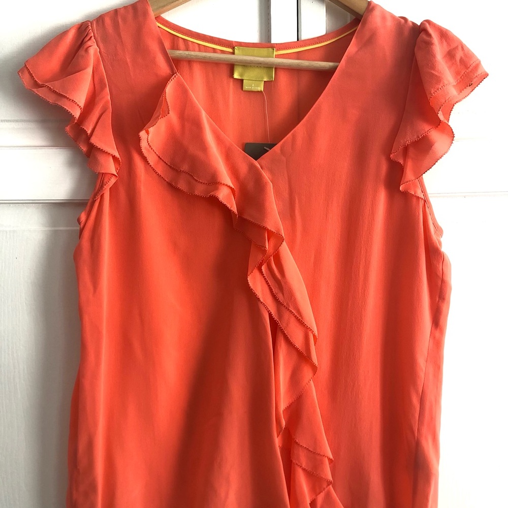 NWT Anthropologie orange blouse, 100% silk, size 2